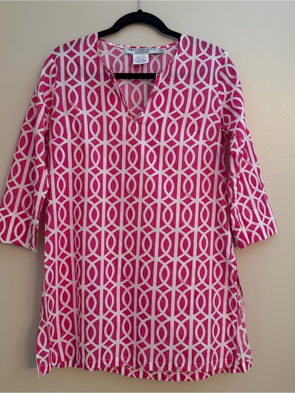 Gretchen Scott Designs Pink White Geometric Tunic Top Dress Size S - Picture 2 of 8